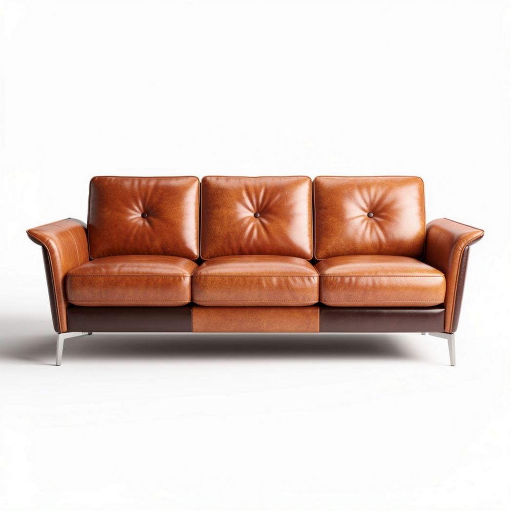 Canapé en cuir marron pour 3 personnes dimensions 200 x 85 x 75cm