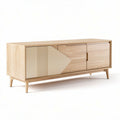 Meuble TV en bois clair de 120 x 40 x 50 cm avec portes en façade décorative
