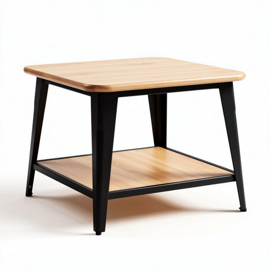 Table carrée en bois de hêtre et métal noir 60 x 60 x 45cm pour salon