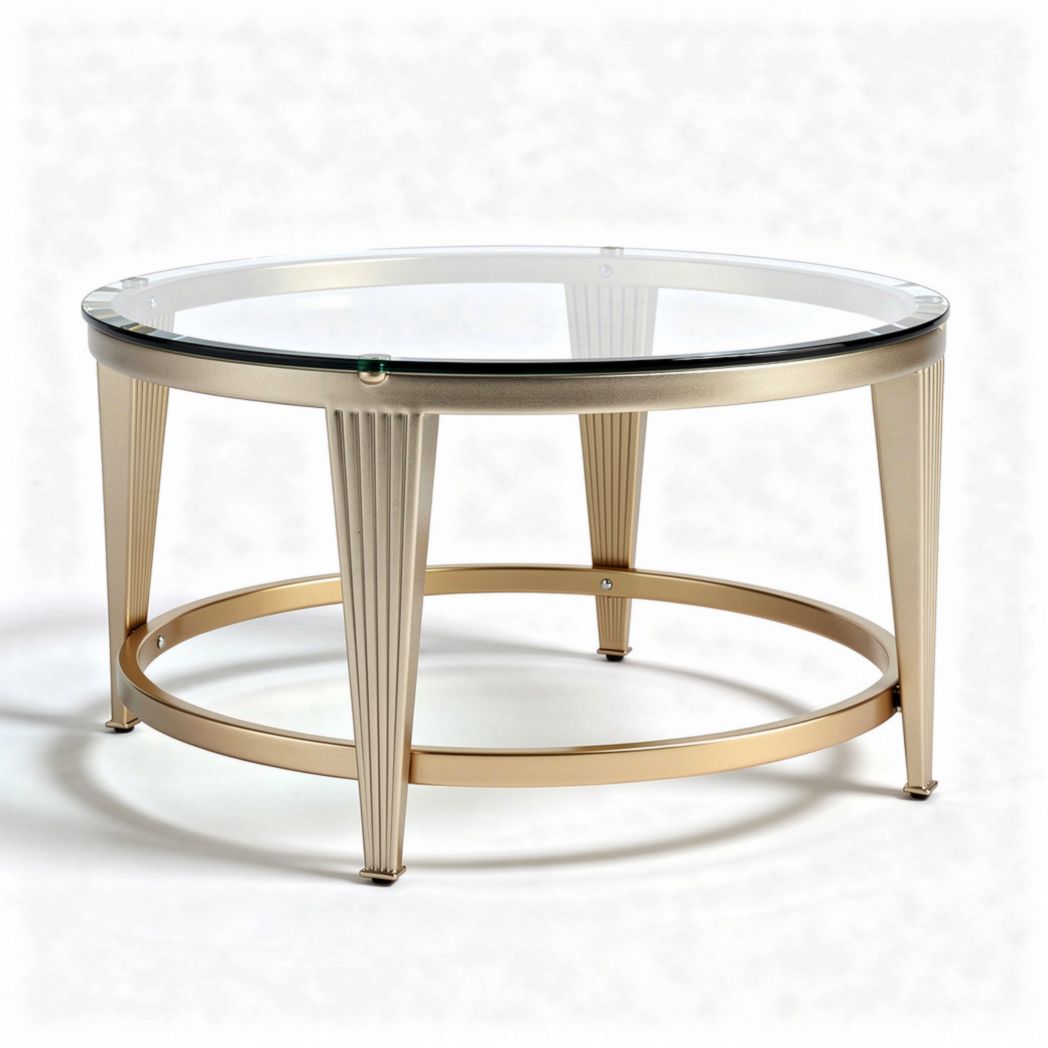 Table basse ronde en verre et métal doré 100 x 100 x 45cm