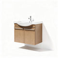 Meuble de salle de bain suspendu avec lavabo en céramique 80 x 50 x 40cm bois clair