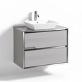 Meuble de salle de bain suspendu en métal argenté avec deux tiroirs et vasque carré 80 x 50 x 50cm