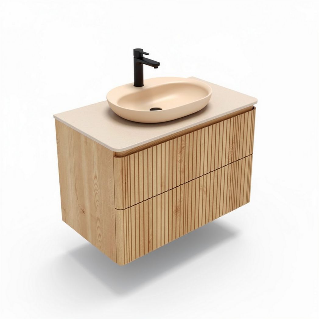 Meuble de salle de bain en bois avec évier beige 90 x 50 x 40 cm