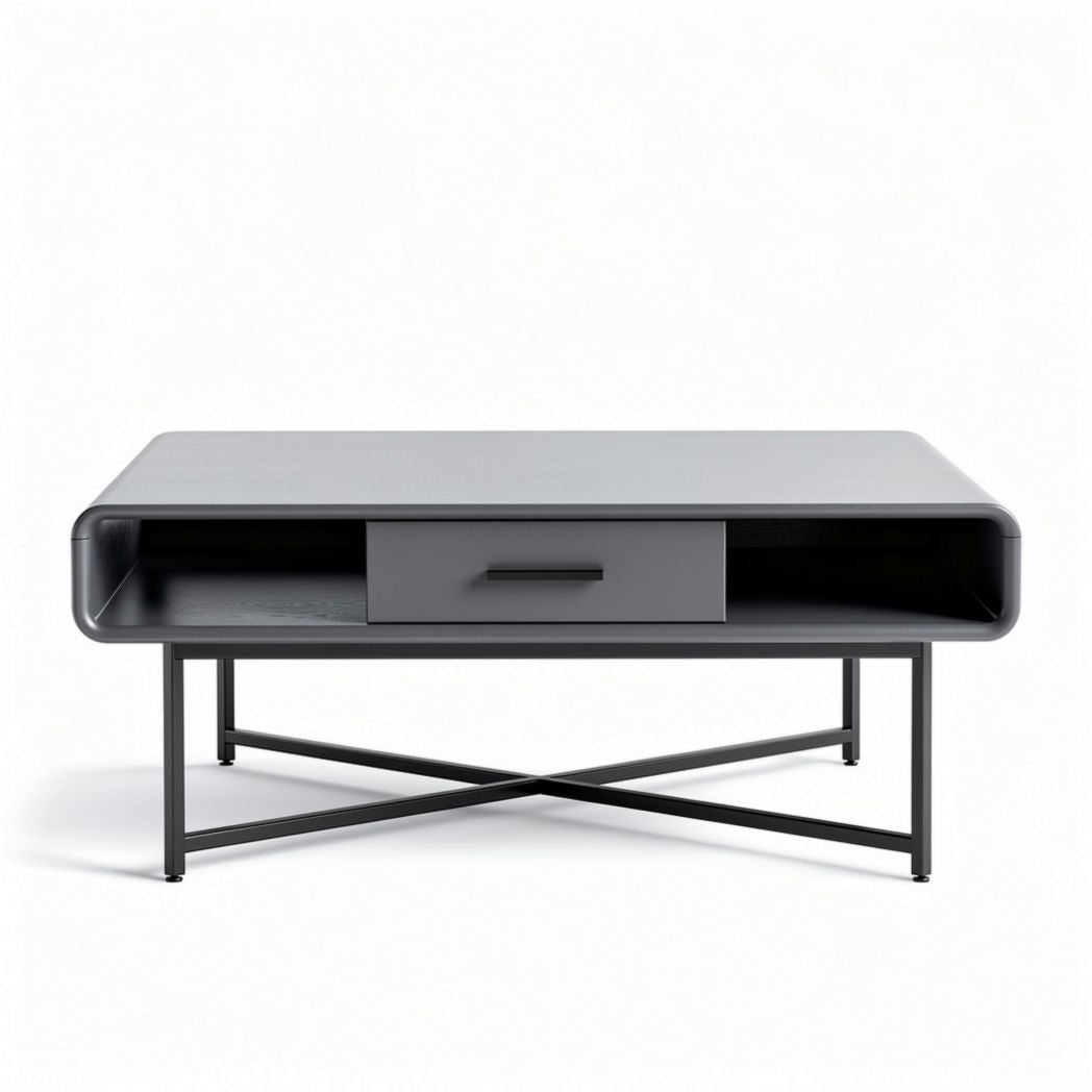 Table basse en métal noir avec tiroir dimensions 100 x 60 x 40cm