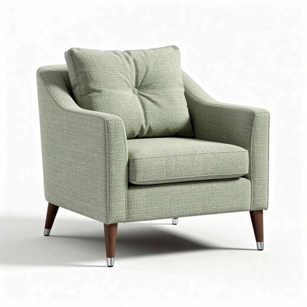 Fauteuil en tissu vert clair avec coussin et pieds en bois 80 x 80 x 80cm