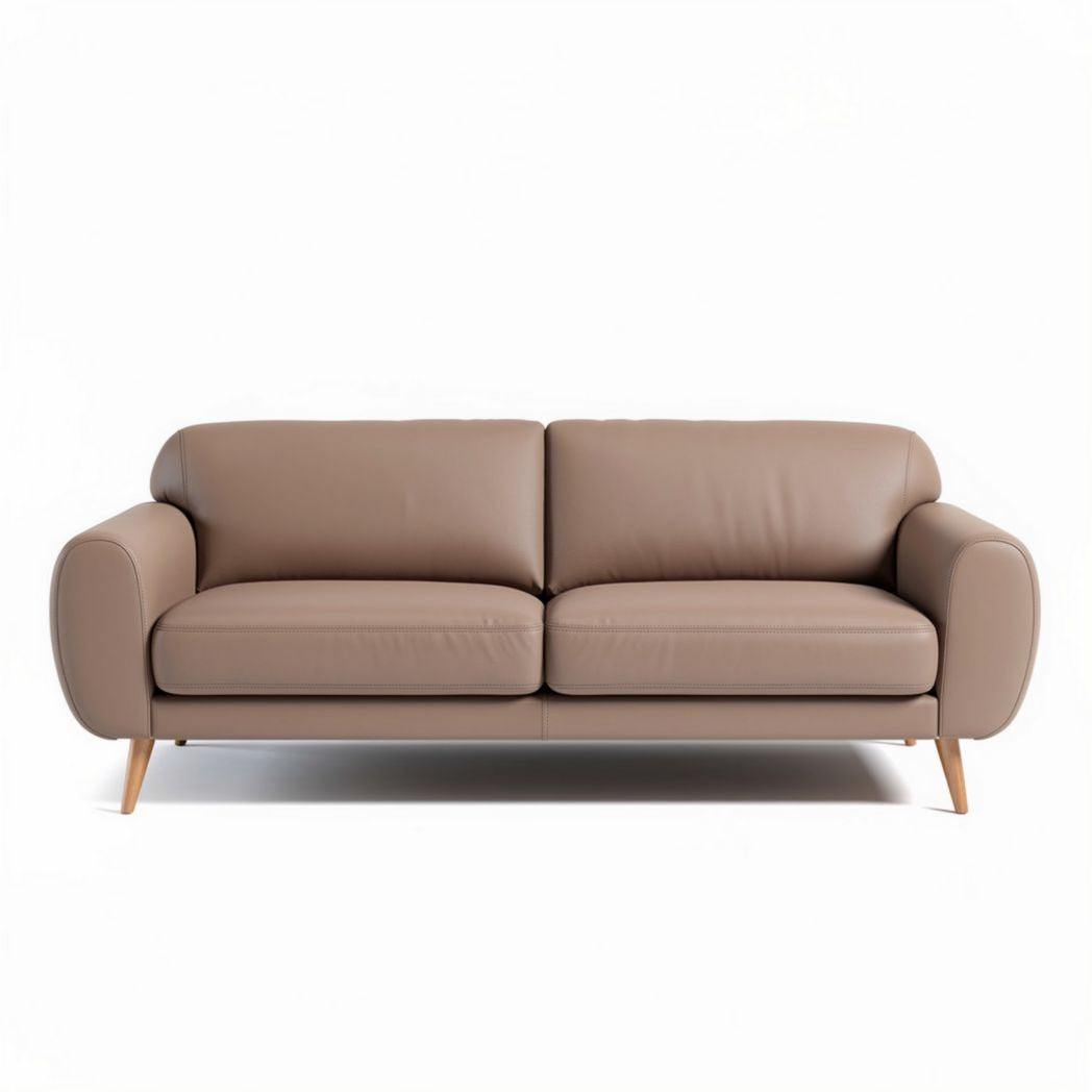 Canapé en cuir beige avec pieds en bois dimensions 200 x 90 x 80cm